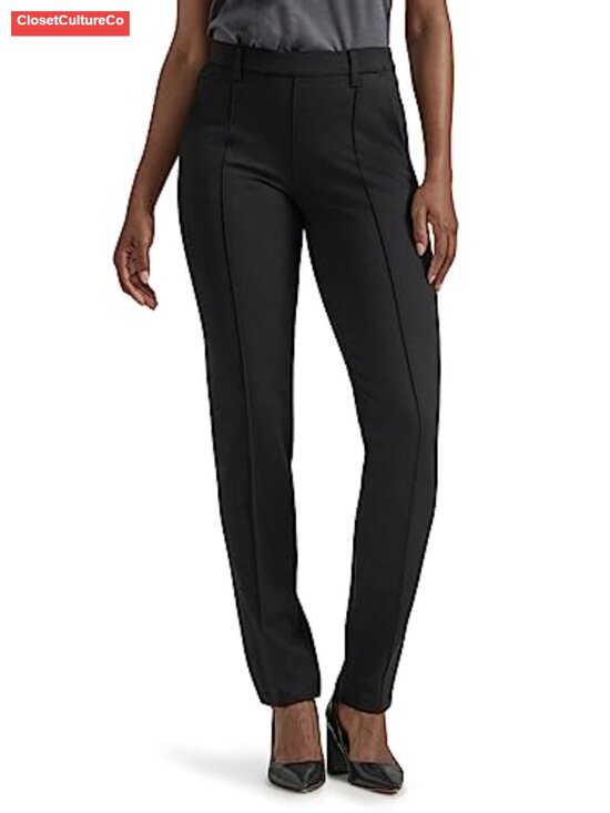 Pants - Womens Ultra Lux Comfort Straight Leg Pull On Pants Slim Fit Mid Rise Office